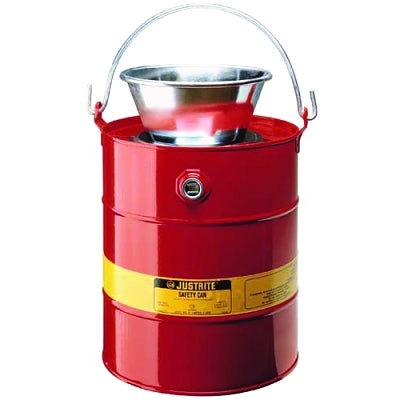 Justrite Drain Cans, Flammable Waste Can, 3 gal, Red, Funnel (400-10903)