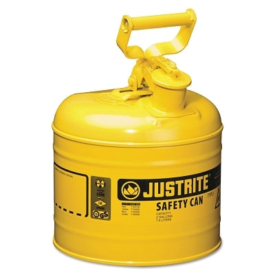 Justrite Type l Steel Safety Can, Diesel, 2 gal, Yellow, Includes SS Flame Arrestor/Swinging Handle (400-7120200)
