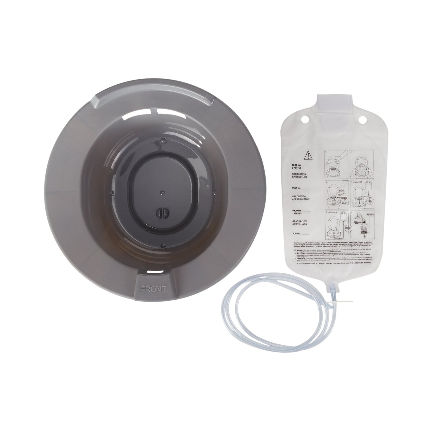McKesson Sitz Bath Round Graphite Plastic 2000 mL Bag Graduated, 500 mL Increments up to 2000 mL (1028137_CS)