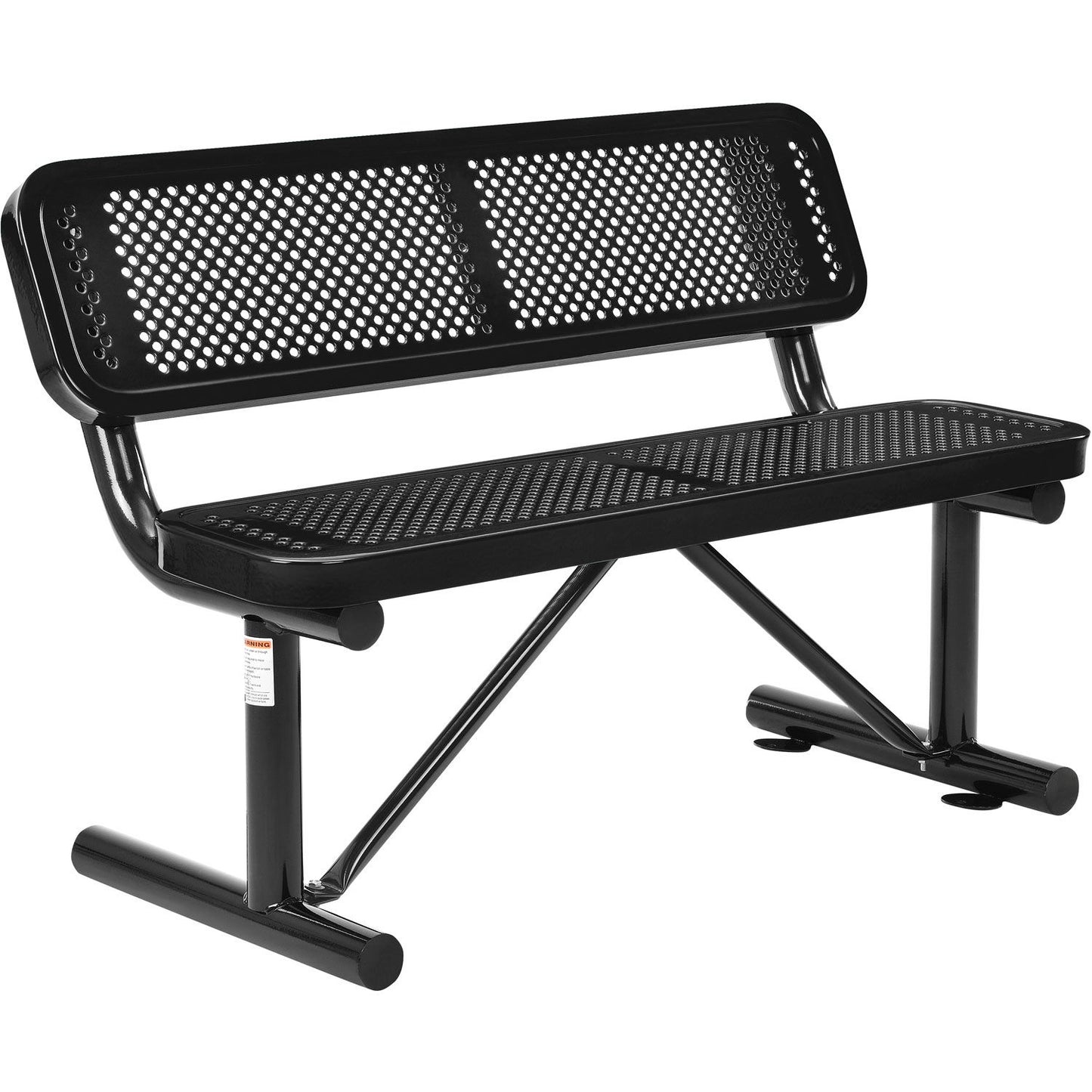Global Industrial 4' Outdoor Steel Bench w/ Backrest, Perforated Metal, Black (WB695744BK)
