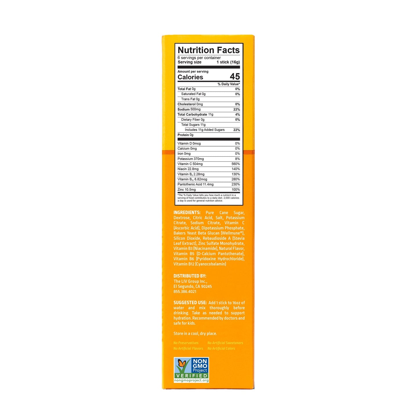 Liquid I.V.® Hydration Multiplier®+ Immune Suport Oral Electrolyte Solution Tangerine Flavor 0.56 oz. Electrolyte (1220423_BX)