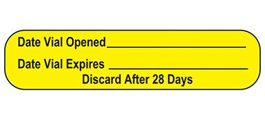 Indeed Pre-Printed / Write On Label Auxiliary Label Yellow Paper Date Vial Opened_____Date Vial Expires____ Discard After 28 Days Black Quality Control Label 3/8 X 1-5/8 Inch (896258_BX)