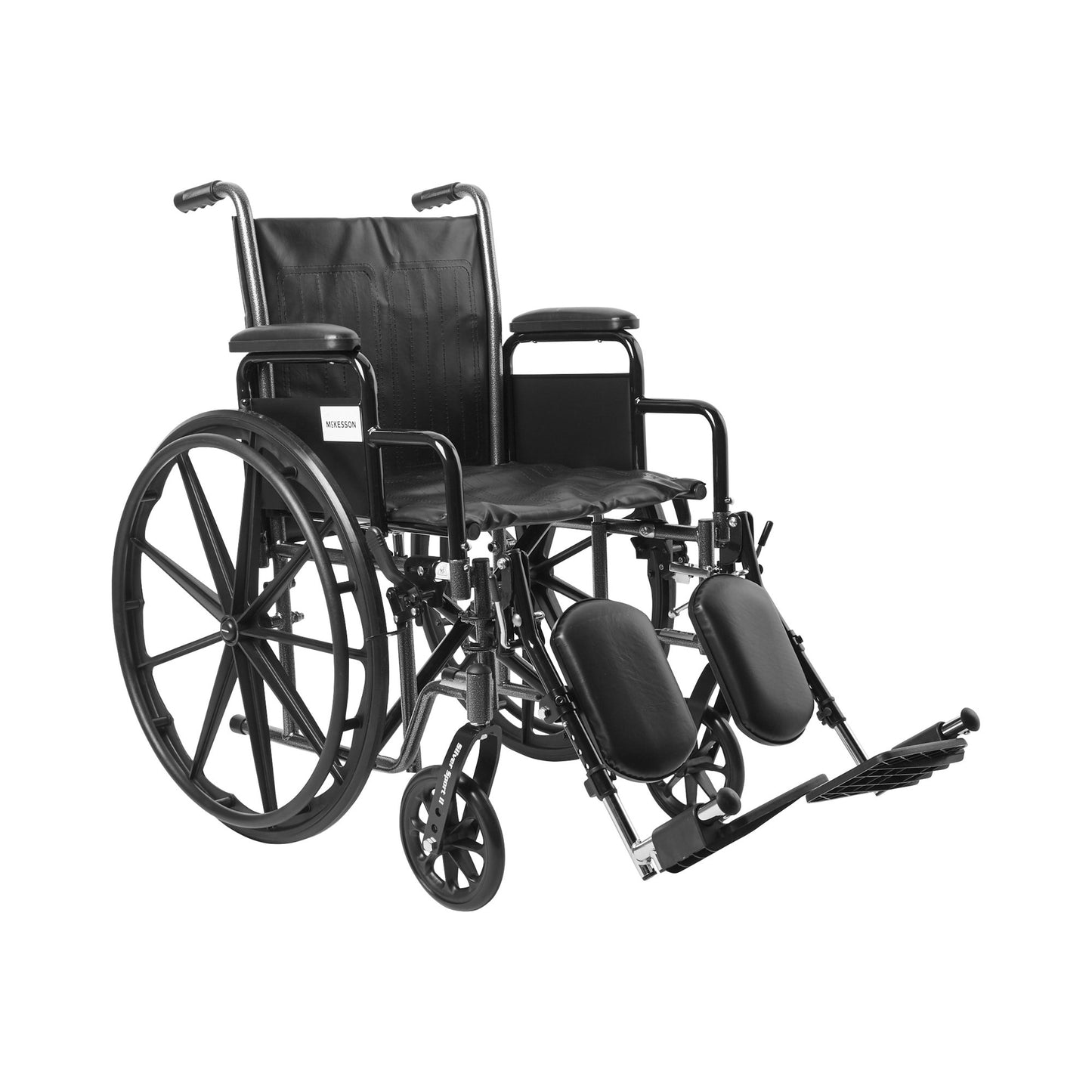 McKesson Wheelchair Dual Axle Desk Length Arm Swing-Away Elevating Legrest Black Upholstery 18 Inch Seat Width Adult 300 lbs. Weight Capacity (1065277_EA)