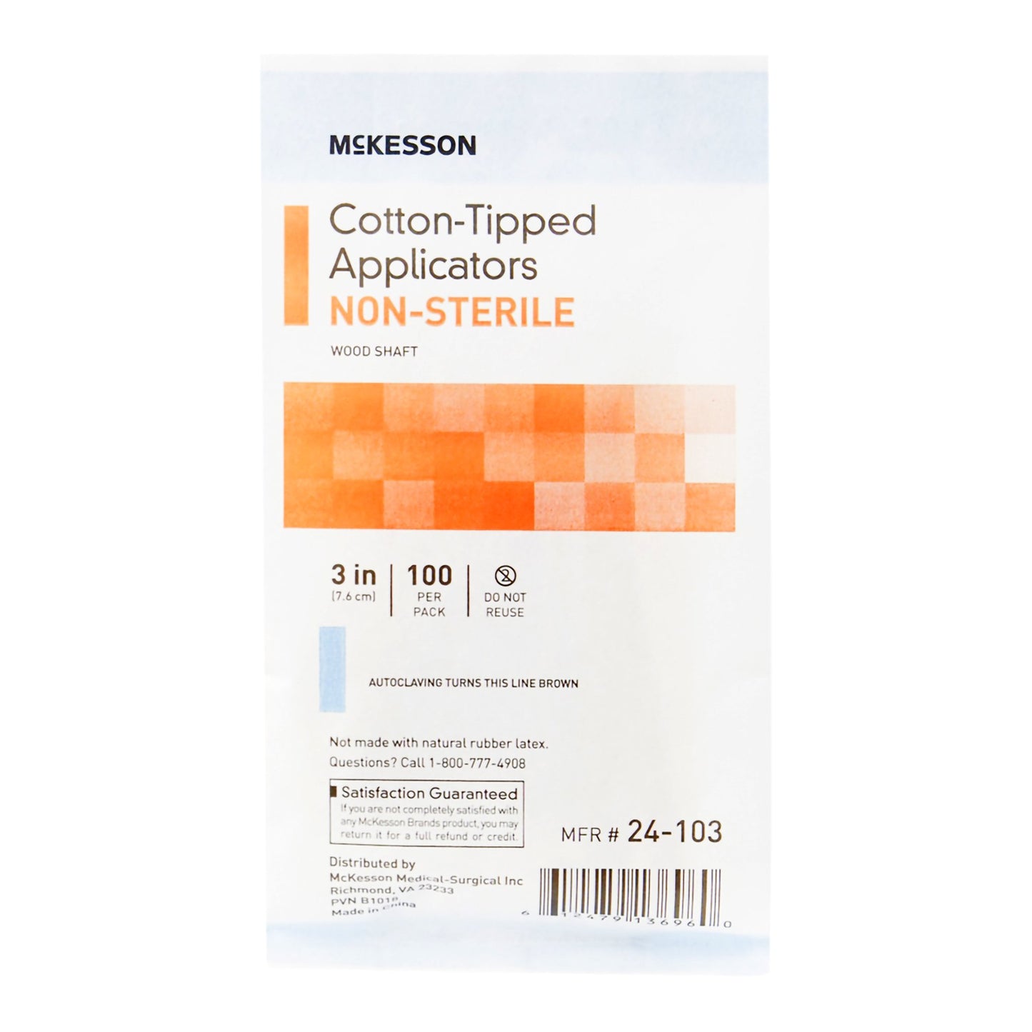 McKesson Swabstick Cotton Tip Wood Shaft 3 Inch NonSterile 100 per Pack (508715_BX)