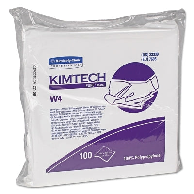 Kimberly-Clark KIMTECH™ PURE* W4 Critical Task Dry Wipers, White, 12 in W x 12 in L, 100 Sheets per Pack/5 Packs per Case (993-33330)