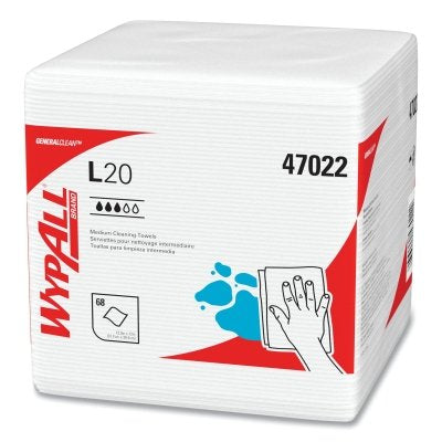 Kimberly-Clark WypAll® L20 Wiper, 12 in W x 12 in L, 1/4 Fold, White, 68/Pack, 12 PK/CA (993-47022)