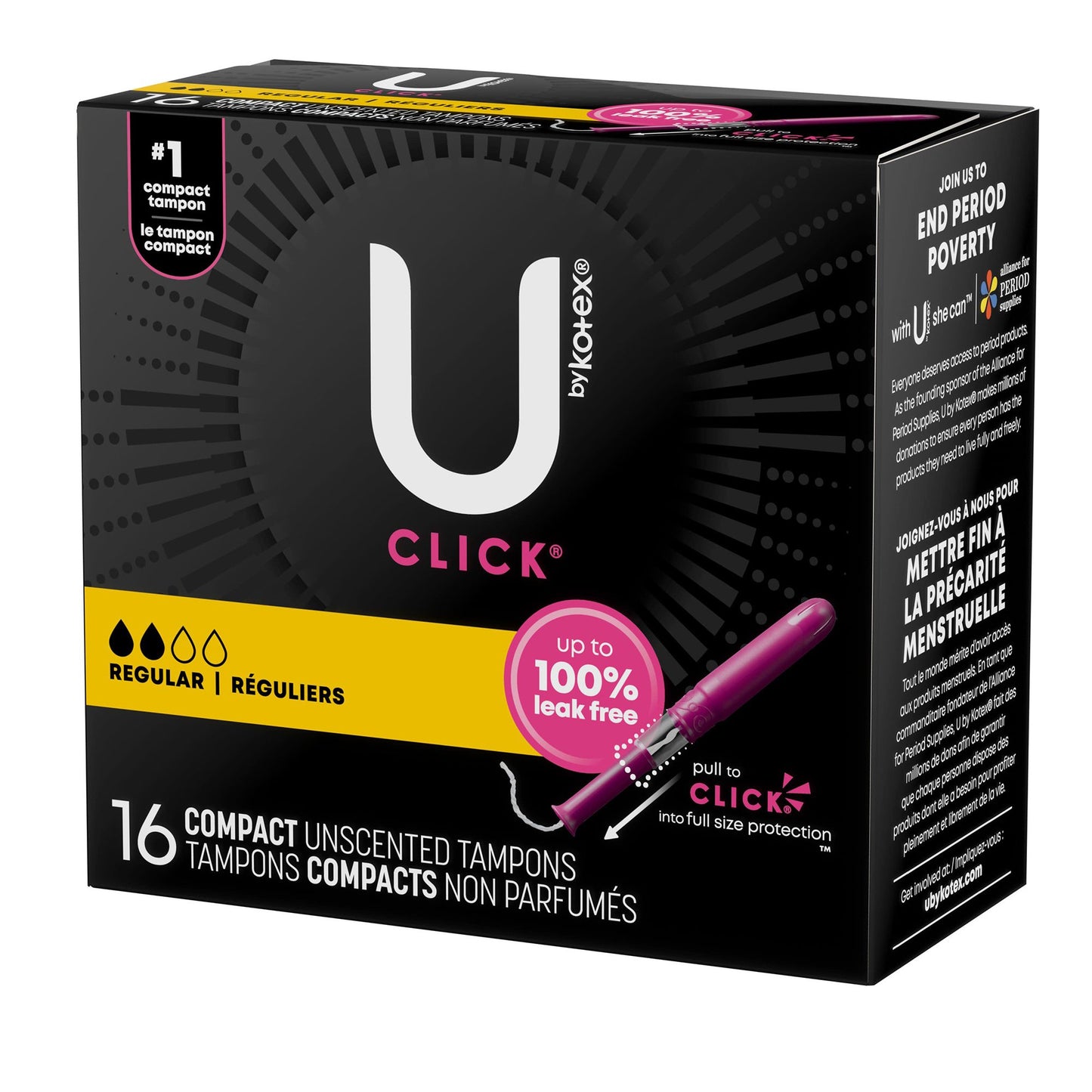 U by Kotex® Click® Tampon Regular Absorbency Plastic Applicator Individually Wrapped (1184198_PK)
