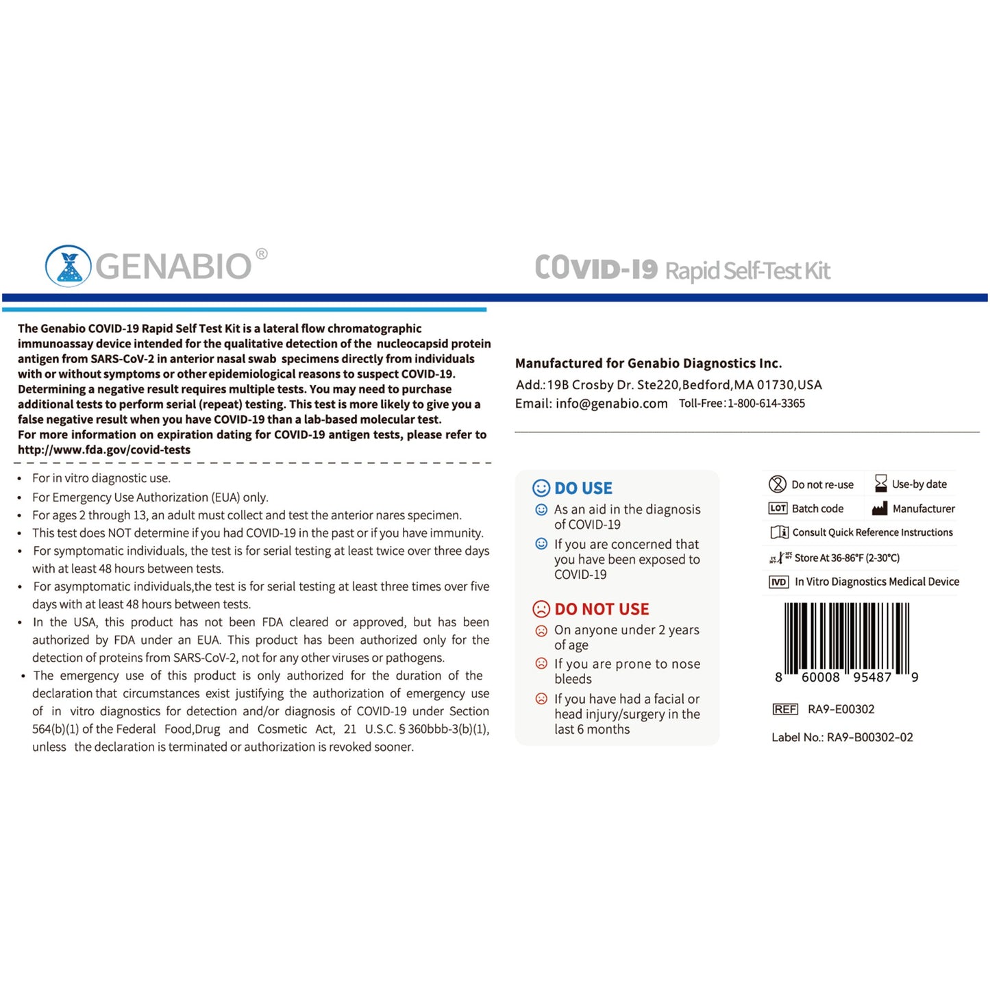 Genabio® Respiratory Test Kit COVID-19 Rapid Self-Test 2 Tests per Kit (1271385_KT)