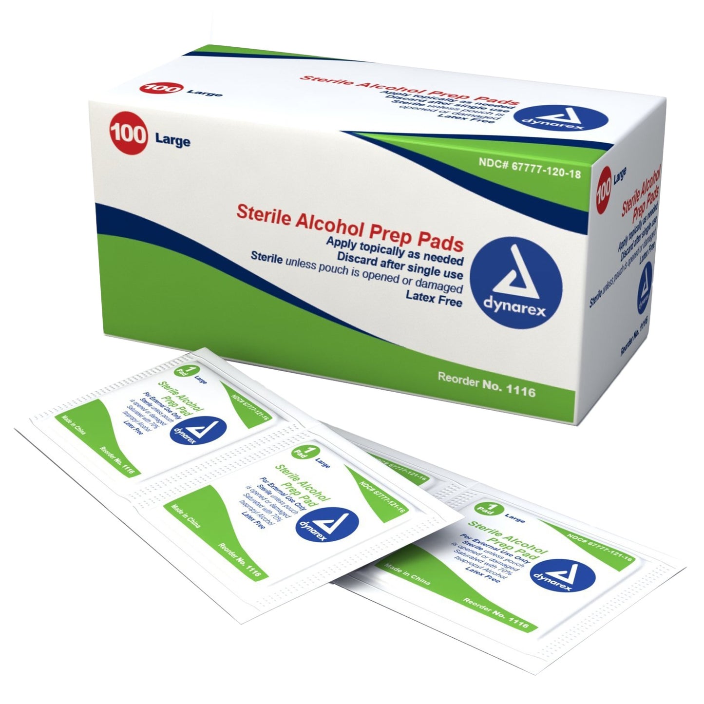 Dynarex® Alcohol Prep Pad 70% Strength Isopropyl Alcohol Individual Packet Large Sterile (864525_CS)