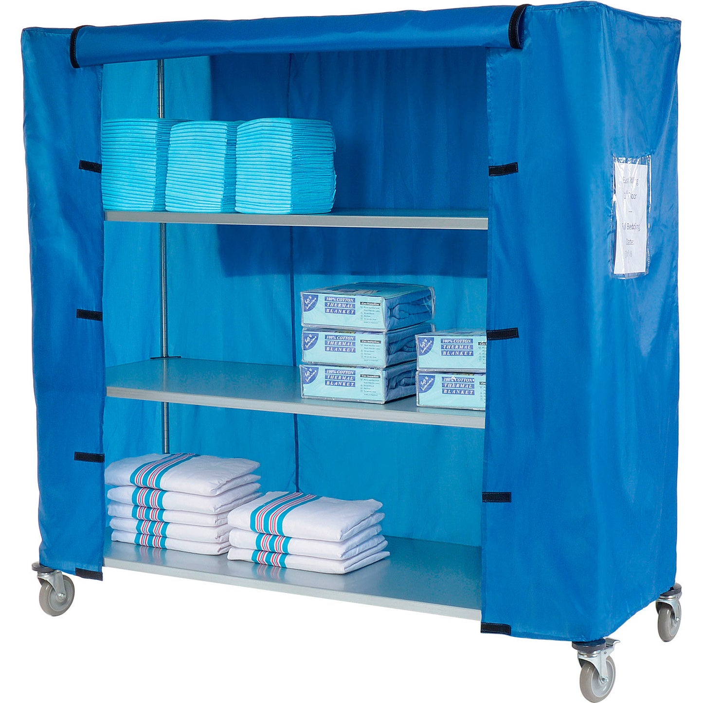 Nexel Galvanized Steel Linen Cart with Nylon Cover, 4 Shelves, 60"L x 24"W x 69"H (WB436934)