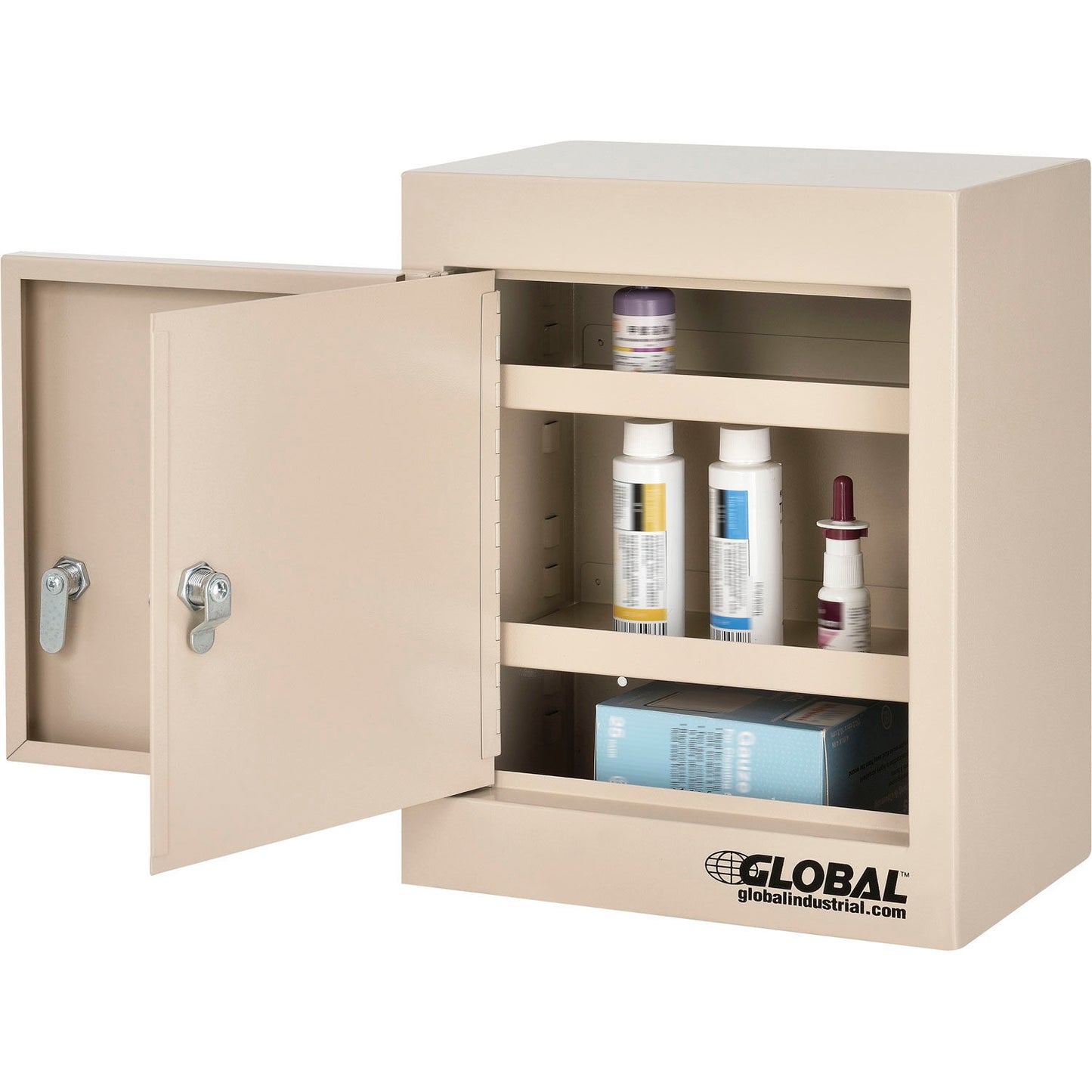 Global Industrial Small Narcotics Cabinet, Double Door/Double Lock, 12"W x 8"D x 15"H, Beige (WB436952)