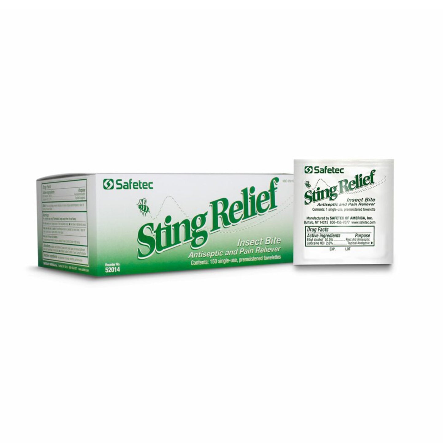 Safetec® Sting and Bite Relief Ethyl Alcohol / Lidocaine Towelette Individual Packet (996218_CS)