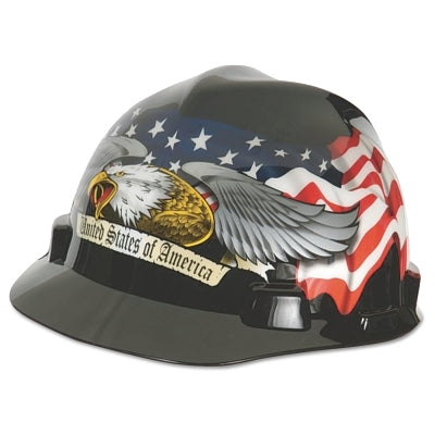 MSA Freedom Series™ V-Gard® Helmet, Fas-Trac® III 4 Point Ratchet, Cap, American Flag and 2 Eagles (454-10052947)