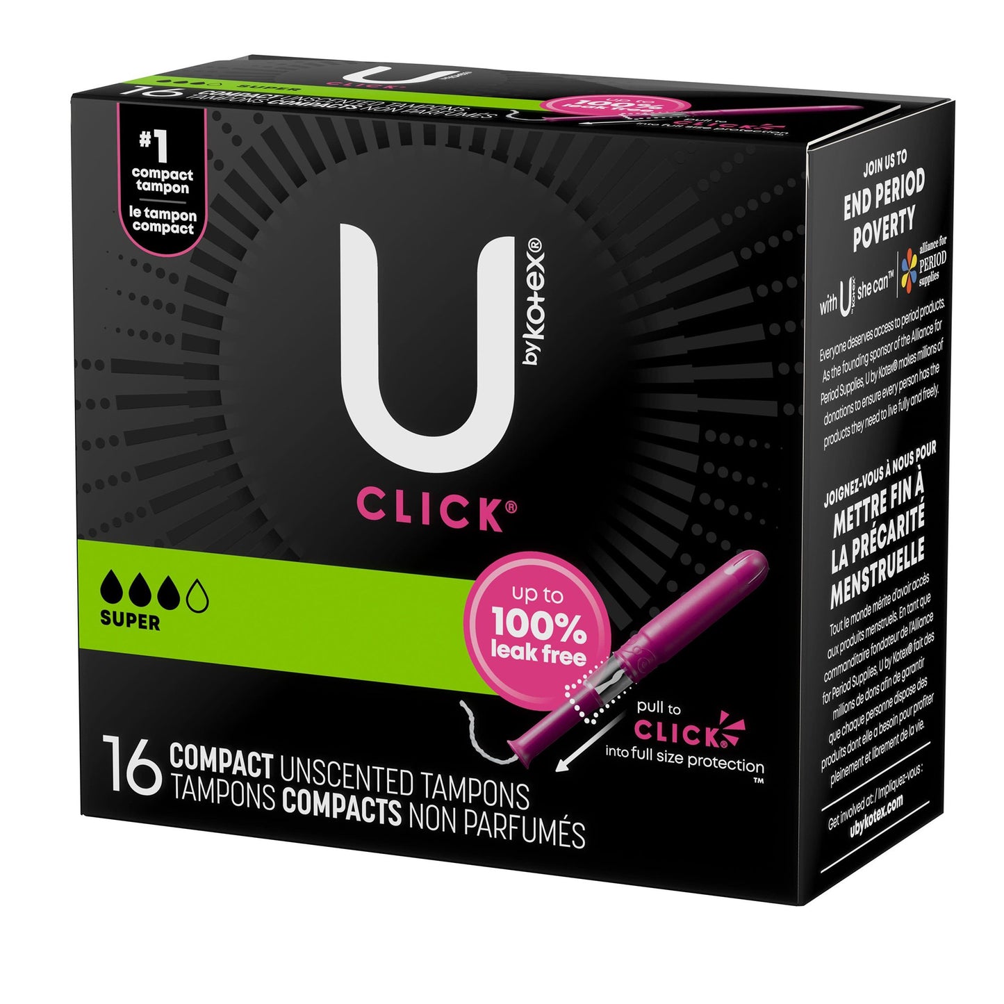 U by Kotex® Click® Tampon Super Absorbency Plastic Applicator Individually Wrapped (1184199_CS)
