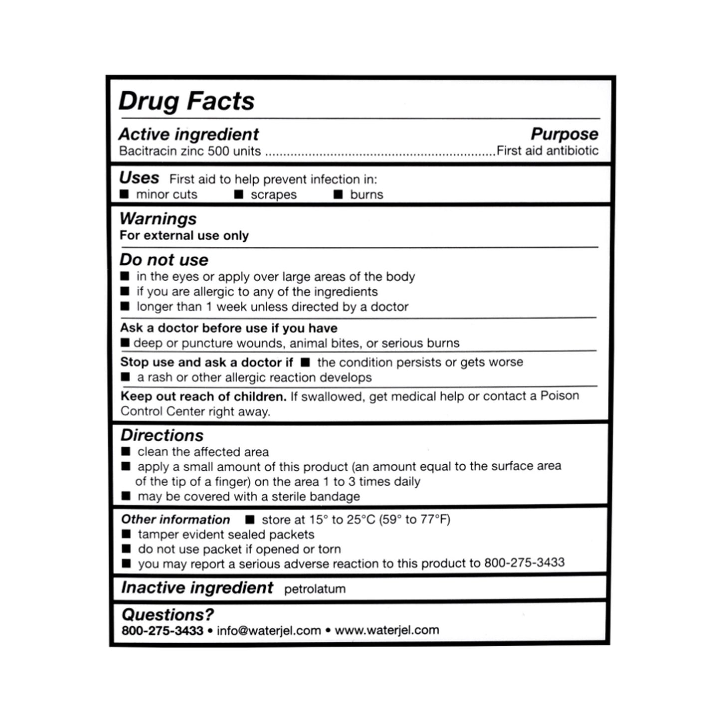 Water Jel® First Aid Antibiotic Bacitracin Zinc Ointment 0.9 Gram Individual Packet (975422_CS)