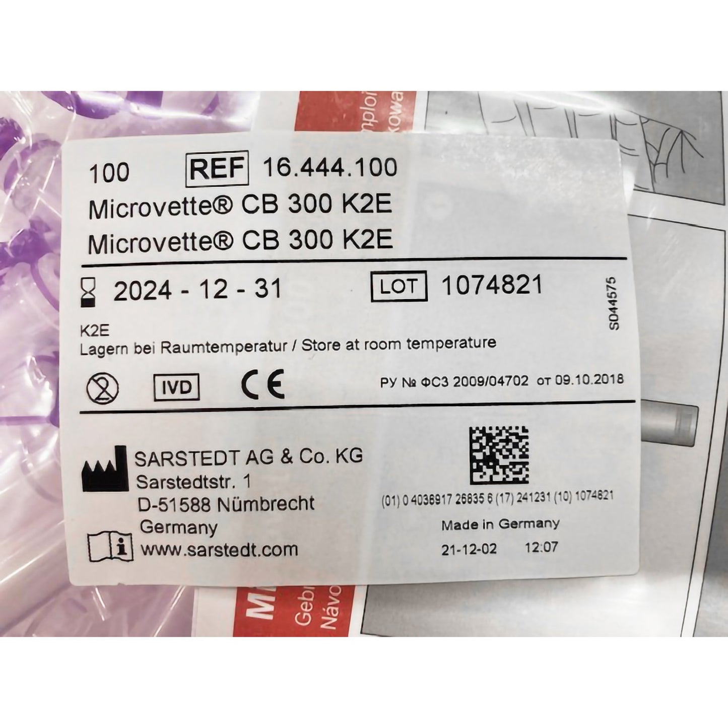Microvette® CB 300 Capillary Blood Collection Tube K2 EDTA Additive 300 µL Pull Cap Polypropylene Tube (1060089_PK)