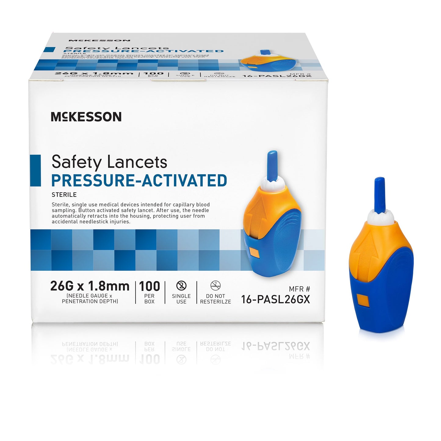 McKesson Safety Lancet 26 Gauge Retractable Pressure Activated Finger (1217982_CS)