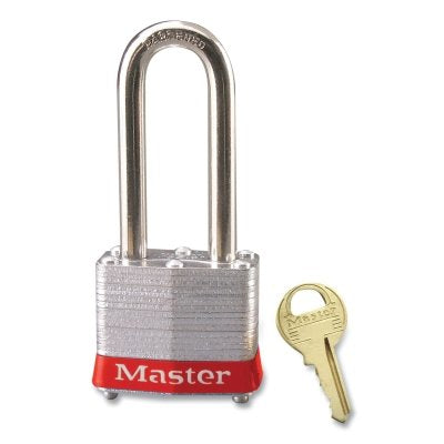 Master Lock Company No. 3 Laminated Steel Padlock, 9/32 in dia, 5/8 in W x 2 in H Shackle, Silver/Red, Keyed Alike, Keyed 0344 (470-3KALHRED-0344)