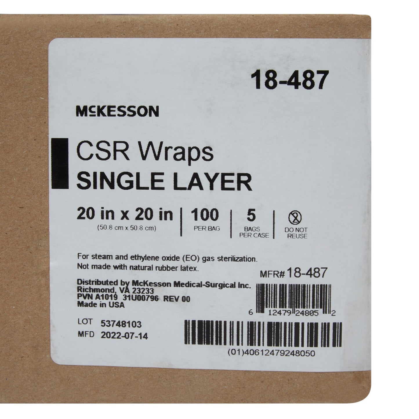 McKesson Sterilization Wrap Blue 20 X 20 Inch Single Layer Cellulose Steam / EO Gas (1156125_BX)