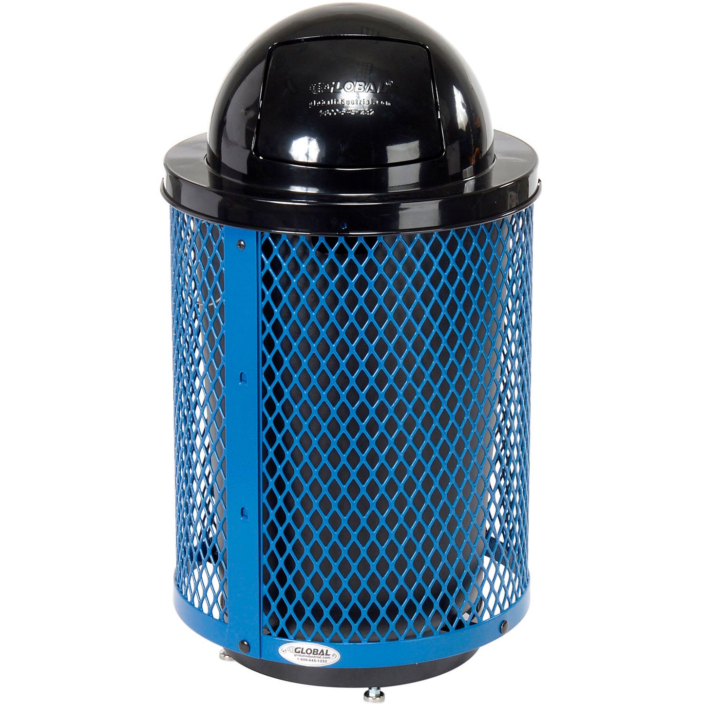 Global Industrial Outdoor Diamond Steel Trash Can With Dome Lid & Base, 36 Gallon, Blue (WB261948BLD)