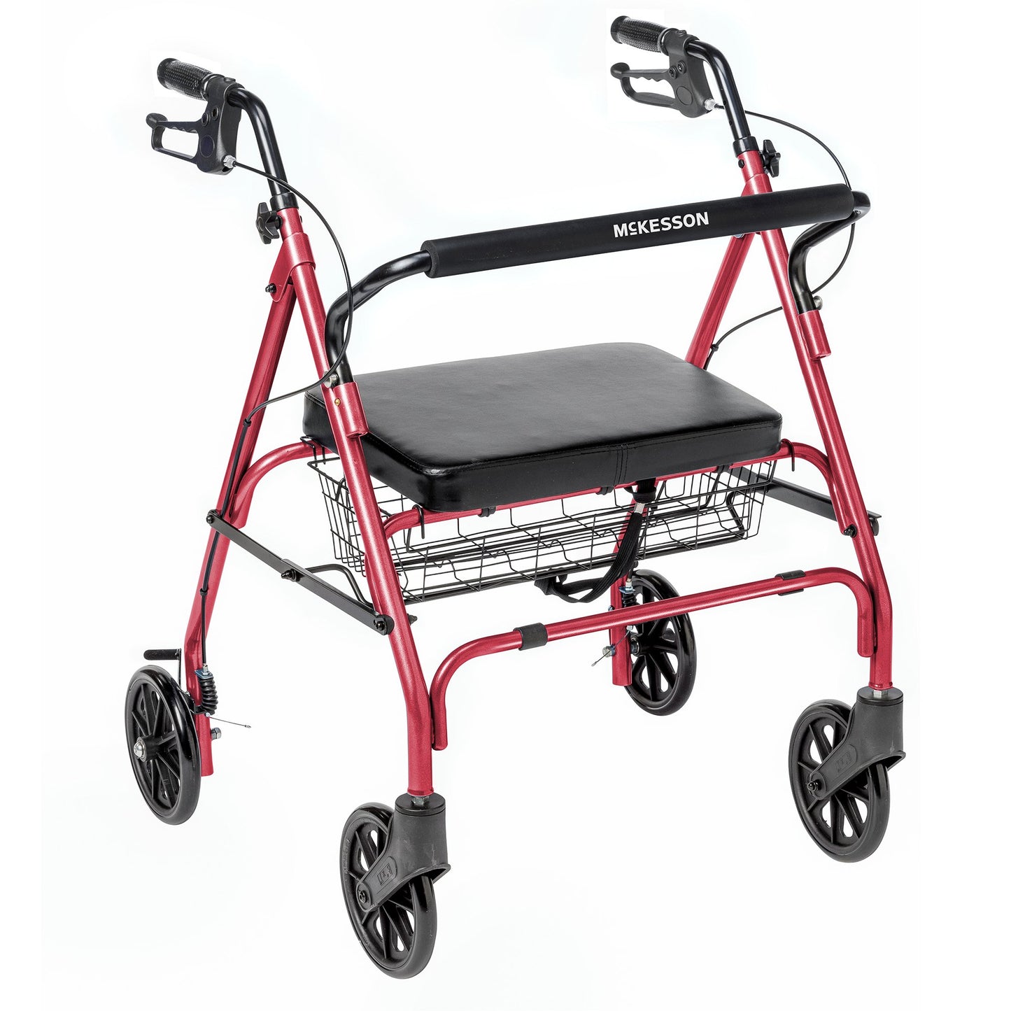 McKesson Bariatric 4 Wheel Rollator Red Adjustable Height / Folding Steel Frame (1205412_CS)