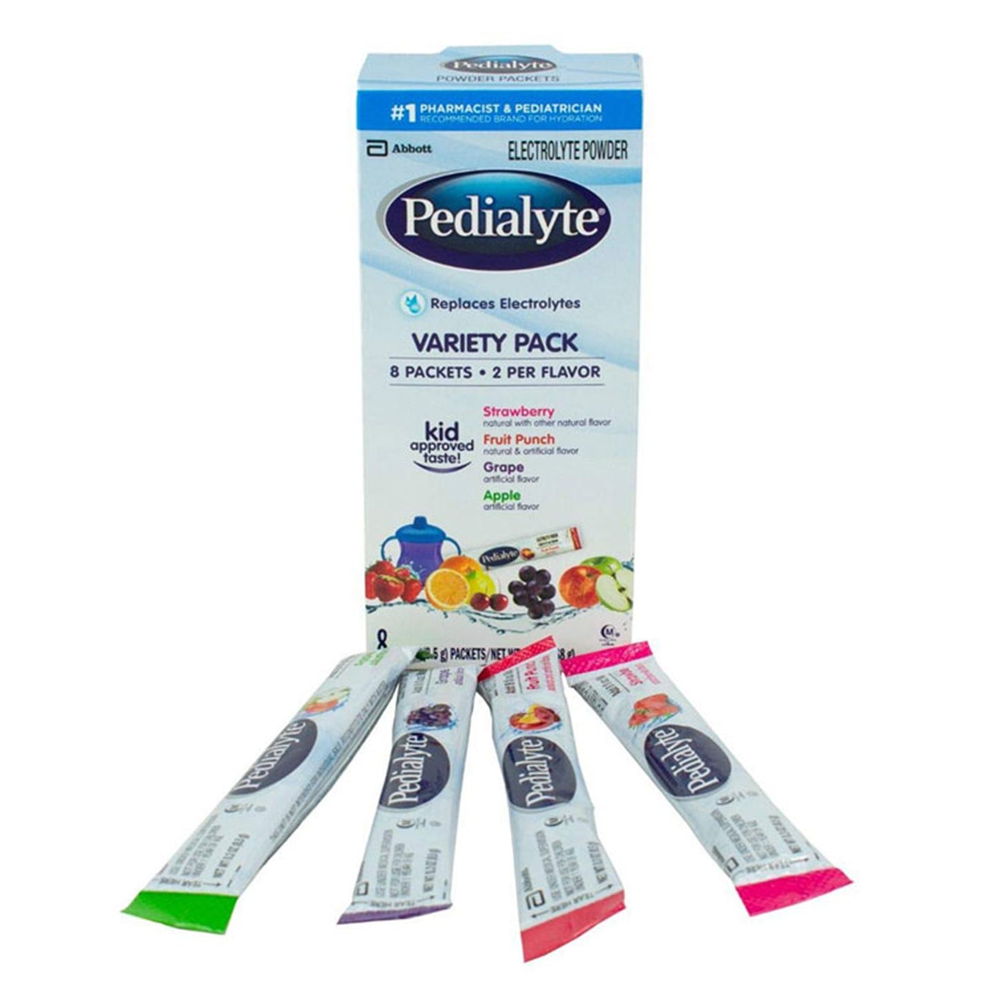 Pedialyte® Powder Packs Oral Electrolyte Solution Fruit Punch / Grape / Apple / Strawberry Flavor 0.3 oz. Electrolyte (843442_PK)