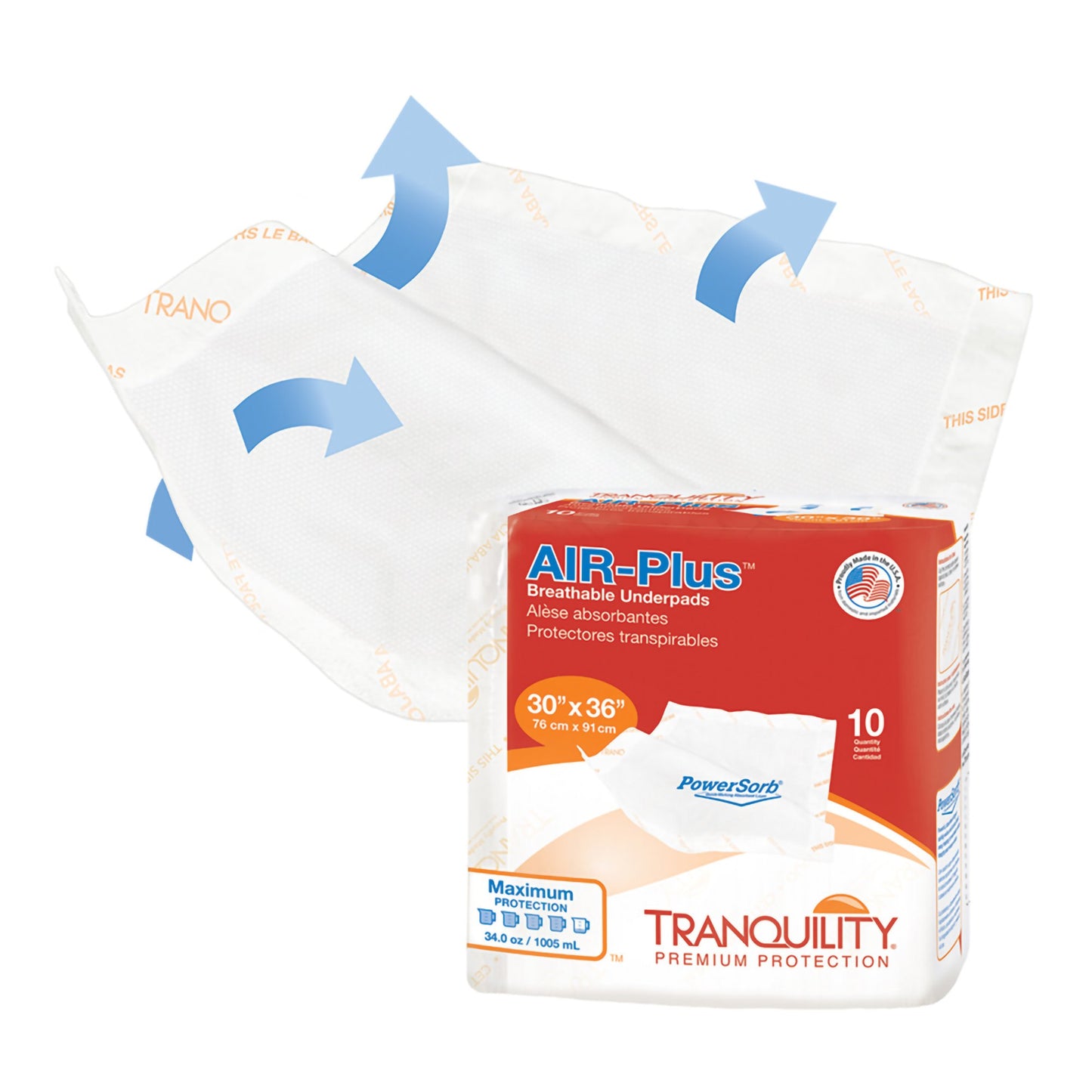 Tranquility® AIR-Plus™ Disposable Underpad 30 X 36 Inch Powersorb® Material Heavy Absorbency (816455_BG)