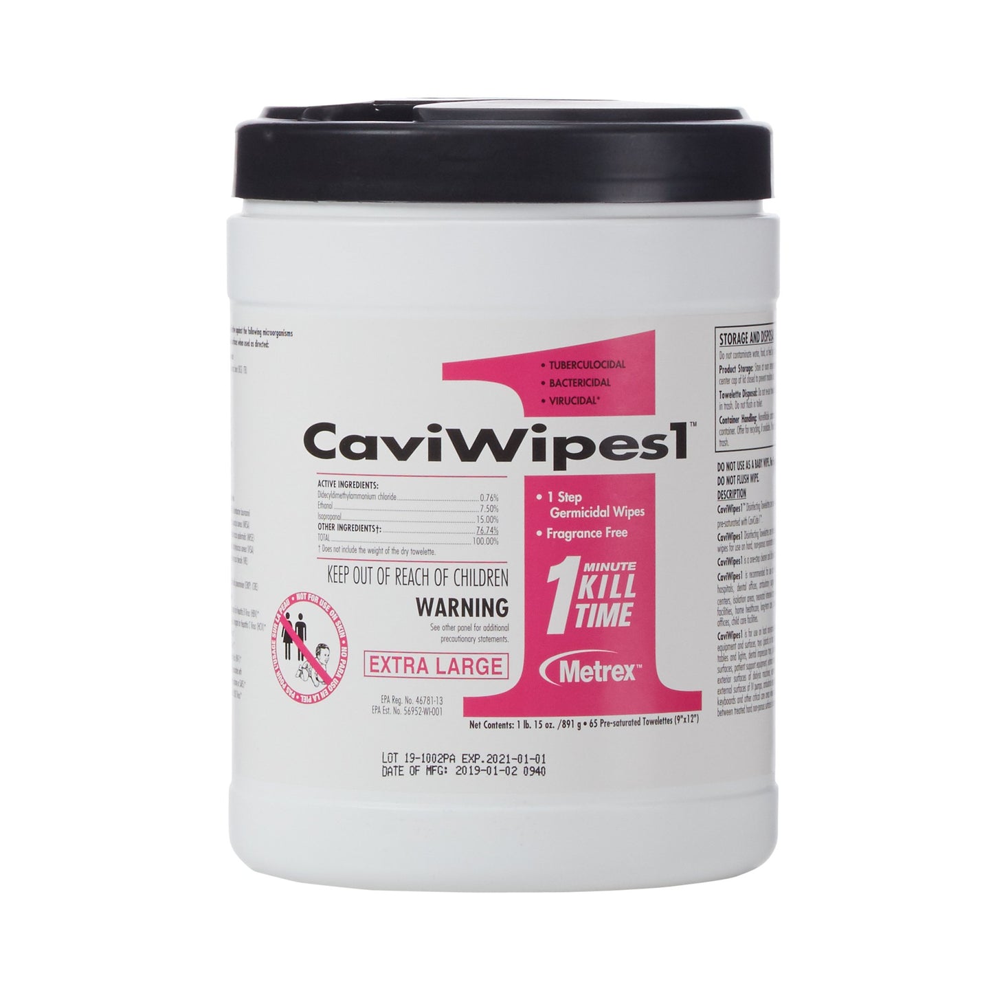 CaviWipes1™ Surface Disinfectant Premoistened Alcohol Based Manual Pull Wipe 65 Count Canister Alcohol Scent NonSterile (821776_CS)