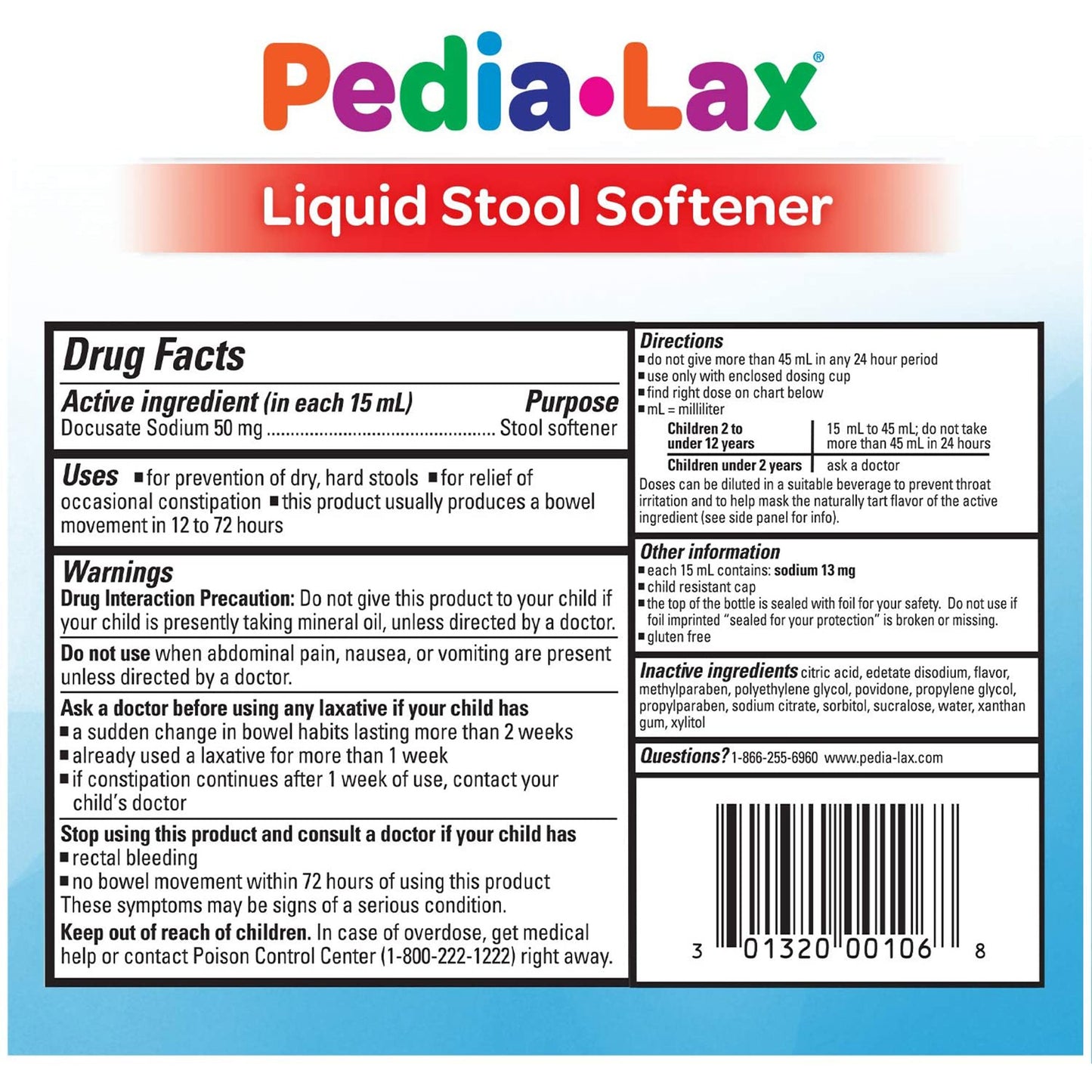 Pedia-Lax® Stool Softener Fruit Punch Flavor Liquid 4 oz. 50 mg / 15 mL Strength Docusate Sodium (738525_EA)
