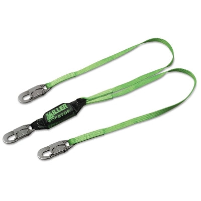 Honeywell StretchStop Lanyards w/SofStop Shock Absorber, Snap/Rebar Hooks, 2 Legs, Green (493-8798T-Z76FTGN)