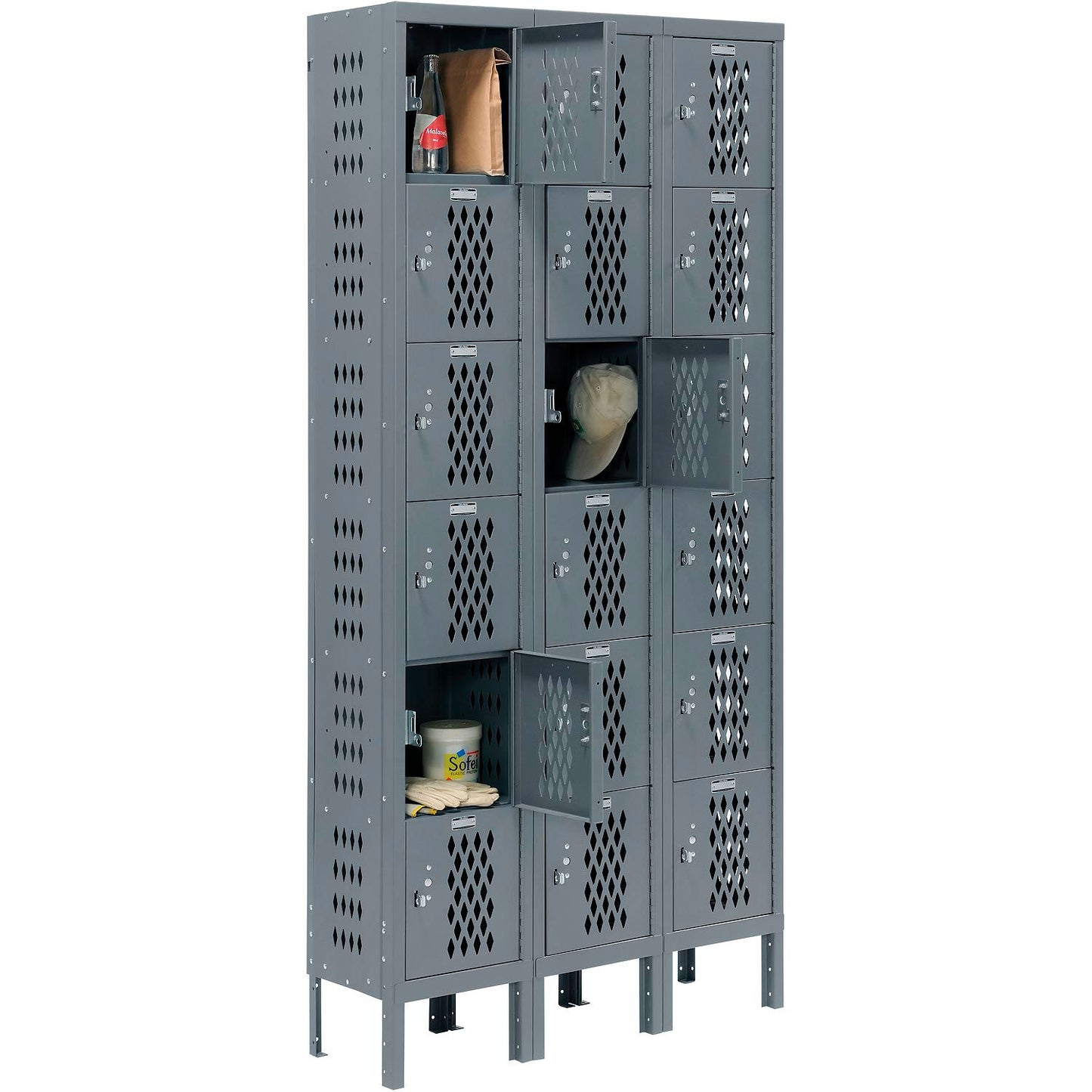 Global Industrial Capital 6-Tier 18 Door Ventilated Box Locker, 36"Wx18"Dx78"H,Assembled (WB493257GY)