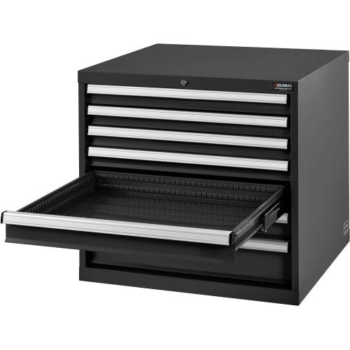 Global Industrial Modular Drawer Cabinet, 7 Drawers, w/Lock, 30"Wx27"Dx29-1/2"H, Black (WB493360BK)