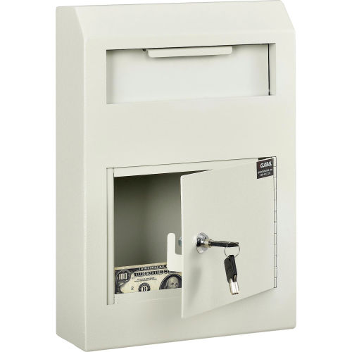 Global Industrial Wall-Mount Depository Drop Box, 10"W x 4-1/4"D x 15"H, Beige (WB493392)
