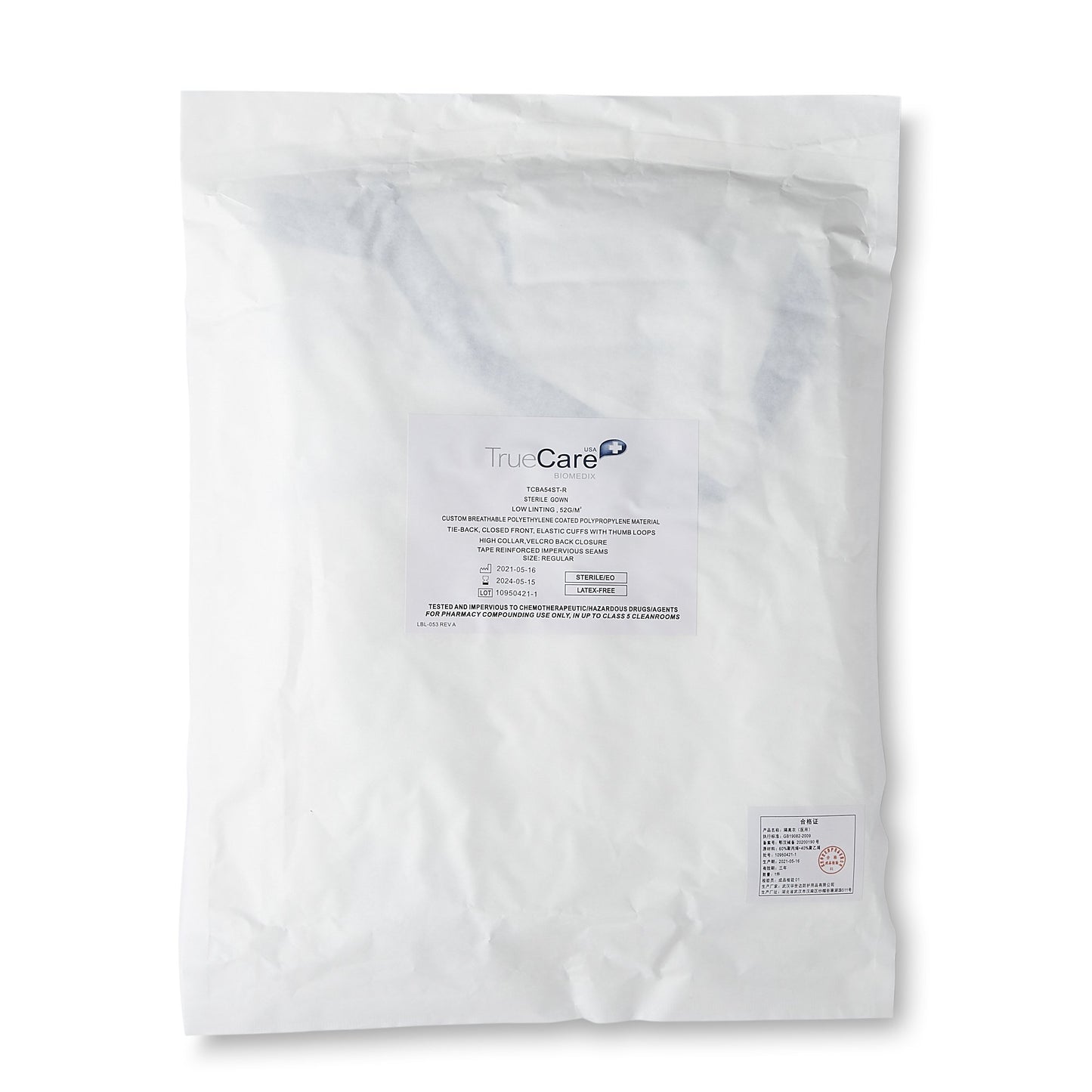 TrueCare Biomedix Chemotherapy Procedure Gown One Size Fits Most White Sterile ASTM F739-12 Disposable (1136418_CT)