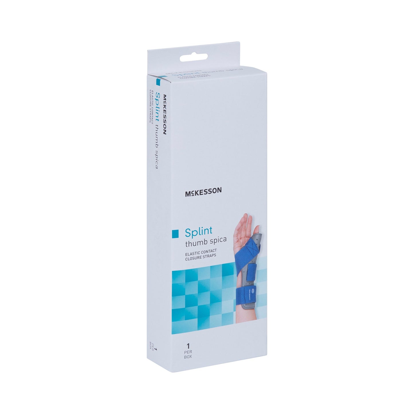 McKesson Wrist Brace with Thumb Spica Palmar Pad Aluminium / Foam / Nylon / Plastic / Polyester Left Hand Blue / Gray Large / X-Large (1159135_EA)