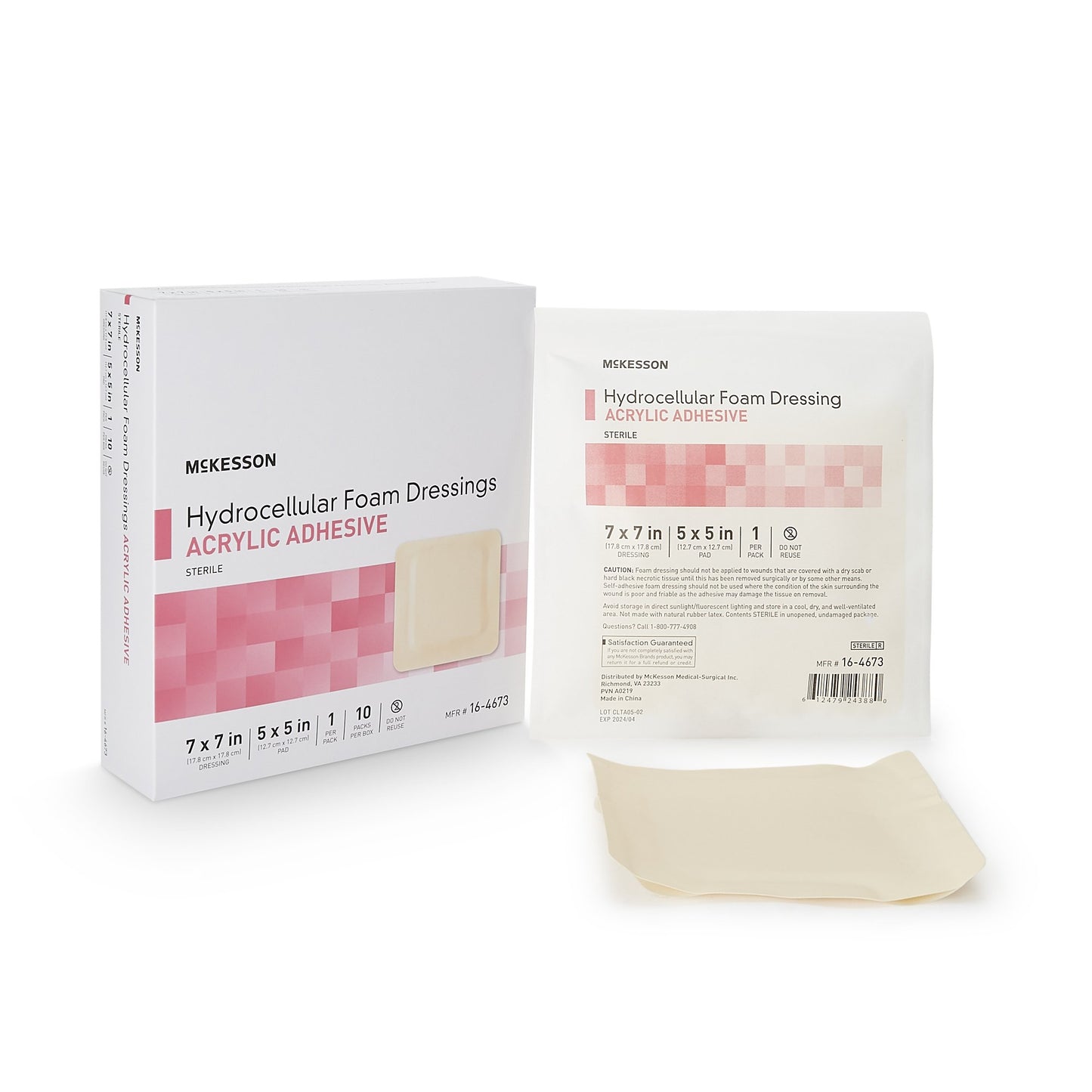 McKesson Foam Dressing 7 X 7 Inch With Border Film Backing Acrylic Adhesive Square Sterile (1138301_EA)