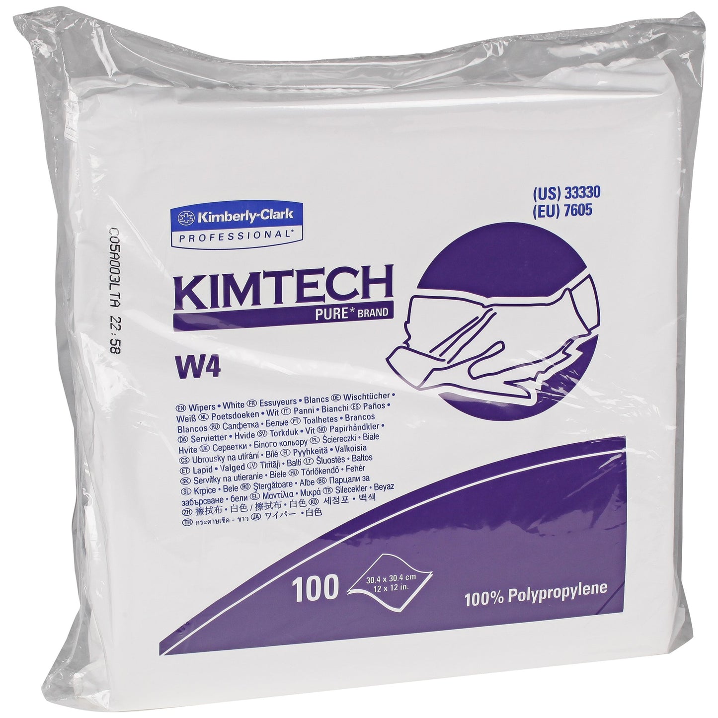 KIMTECH PURE W4 Cleanroom Wipe ISO Class 4 100 Count Double Bag 12 X 12 Inch NonSterile Disposable (775573_PK)
