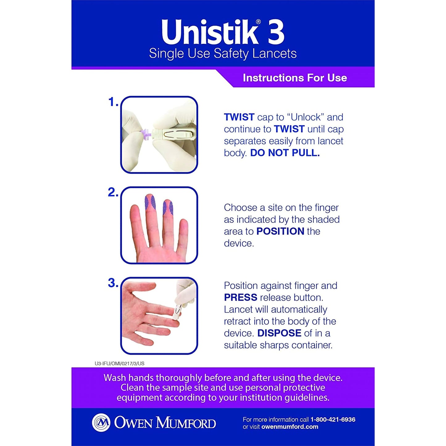 Unistik 3 Safety Lancet 23 Gauge Retractable Push Button Activation Finger (475825_BX)