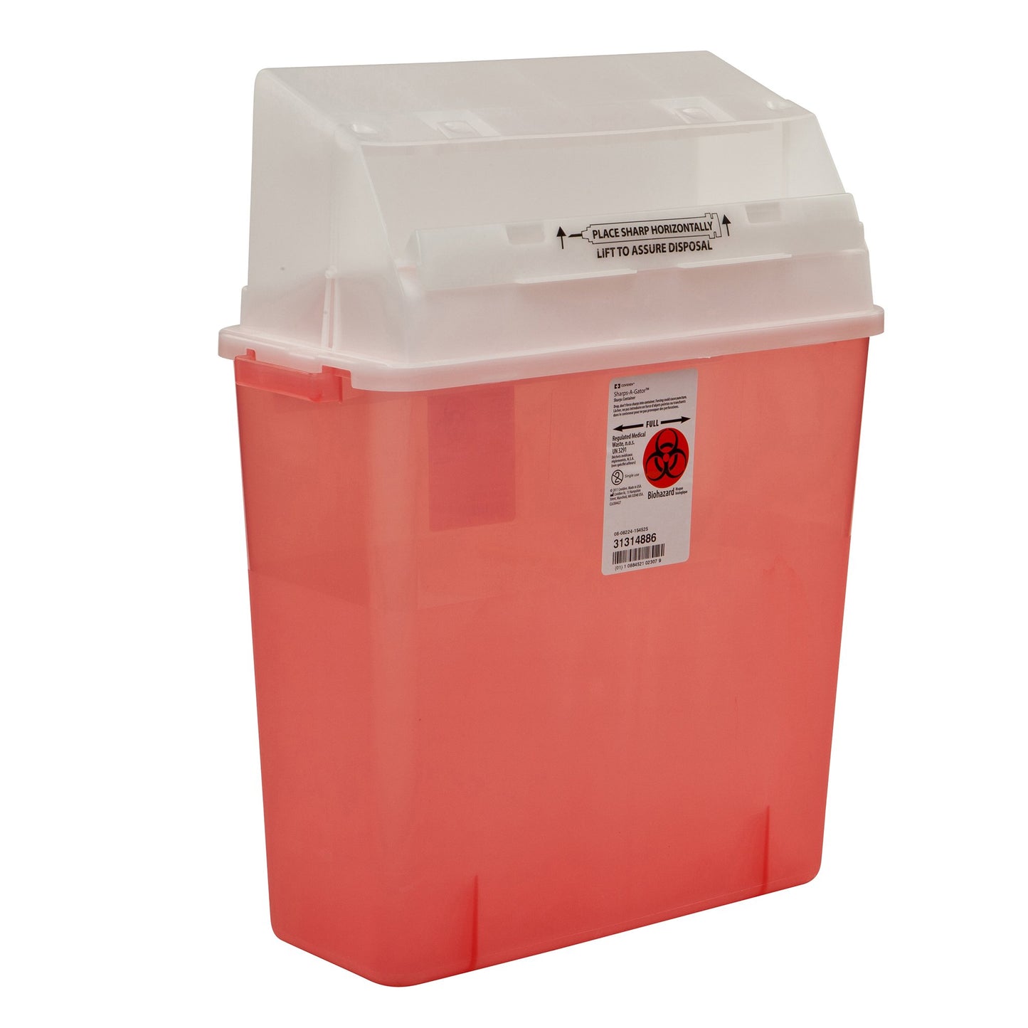 GatorGuard™ In-Room™ Sharps Container Translucent Red Base 20-1/2 H X 14 W X 6 D Inch Horizontal Entry 3 Gallon (330376_CS)