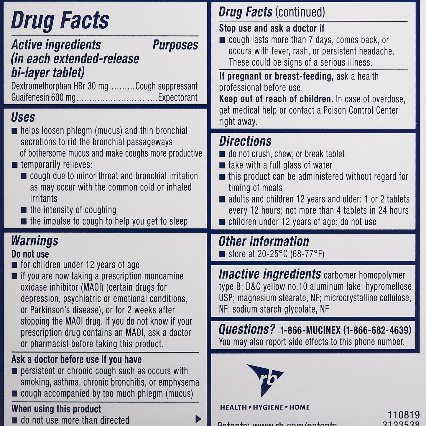 Mucinex® DM Cold and Cough Relief 600 mg - 30 mg Strength Tablet 20 per Box (718856_BX)