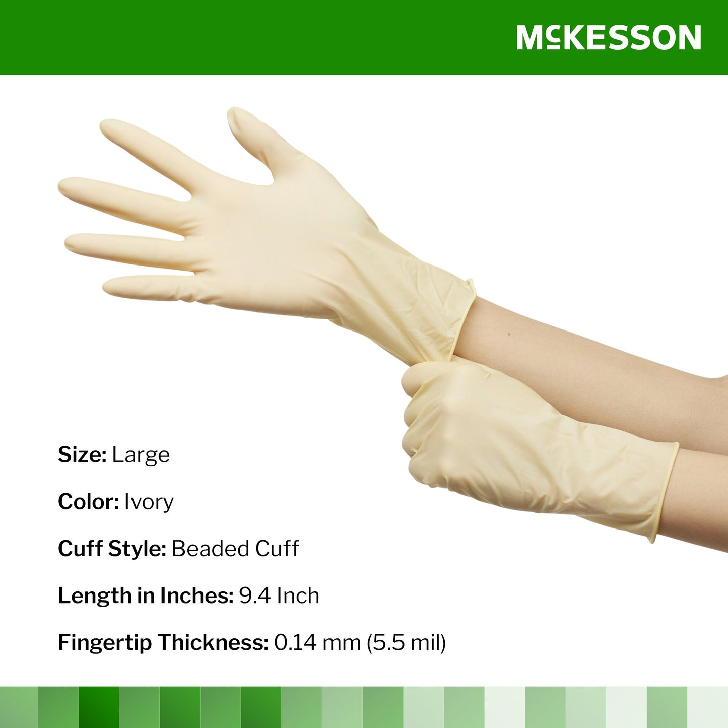 McKesson Confiderm® Exam Glove Large NonSterile Latex Standard Cuff Length Smooth Ivory Not Rated (354437_CS)