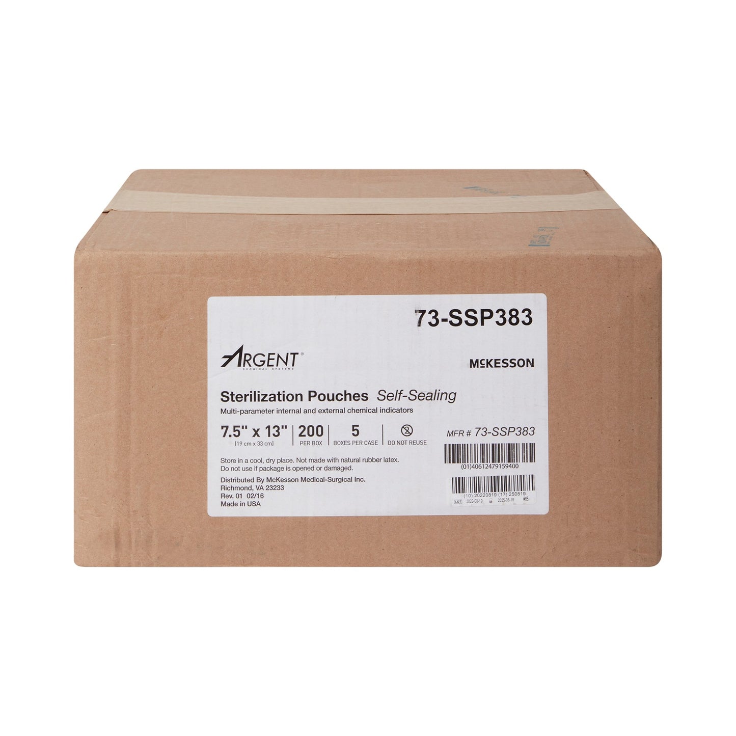 McKesson Argent™ Sure-Check® Sterilization Pouch Ethylene Oxide (EO) Gas / Steam 7-1/2 X 13 Inch Transparent / Blue Self Seal Paper / Film (524881_CS)