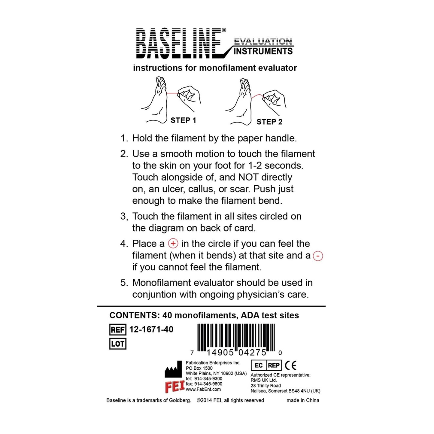 Baseline® ADA Monofilament Sensory Test Level 5.07, 10 Gram Force (843615_BX)