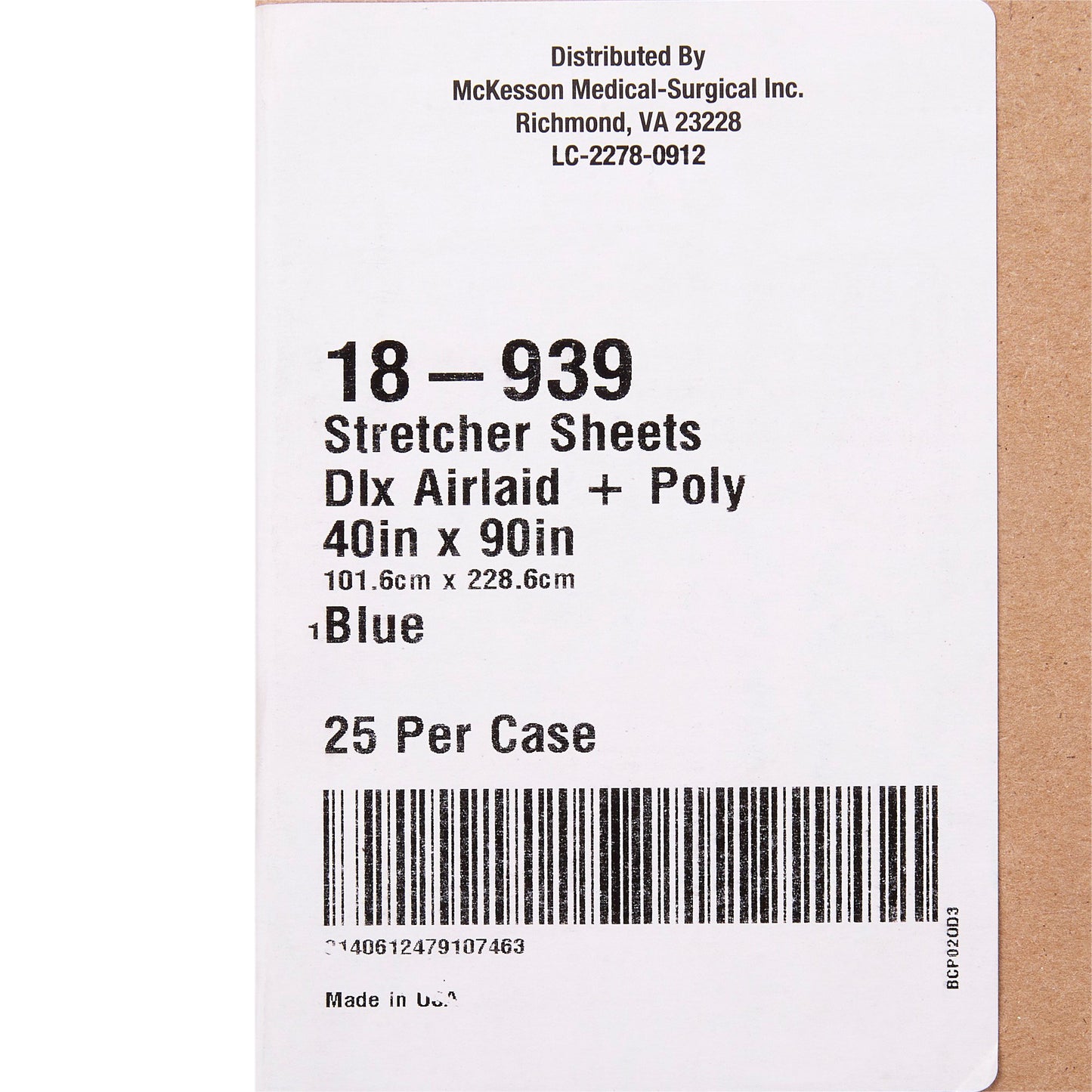 McKesson Stretcher Sheet Flat 40 W X 90 L Inch Blue Polyback Airlaid Disposable (148016_CS)