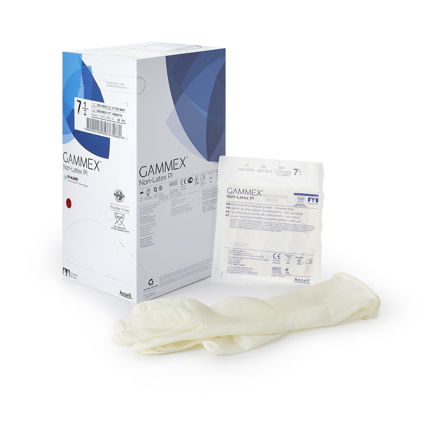 GAMMEX® Non-Latex PI Surgical Glove Size 7.5 Sterile Polyisoprene Standard Cuff Length Micro-Textured White Chemo Tested (765479_CS)
