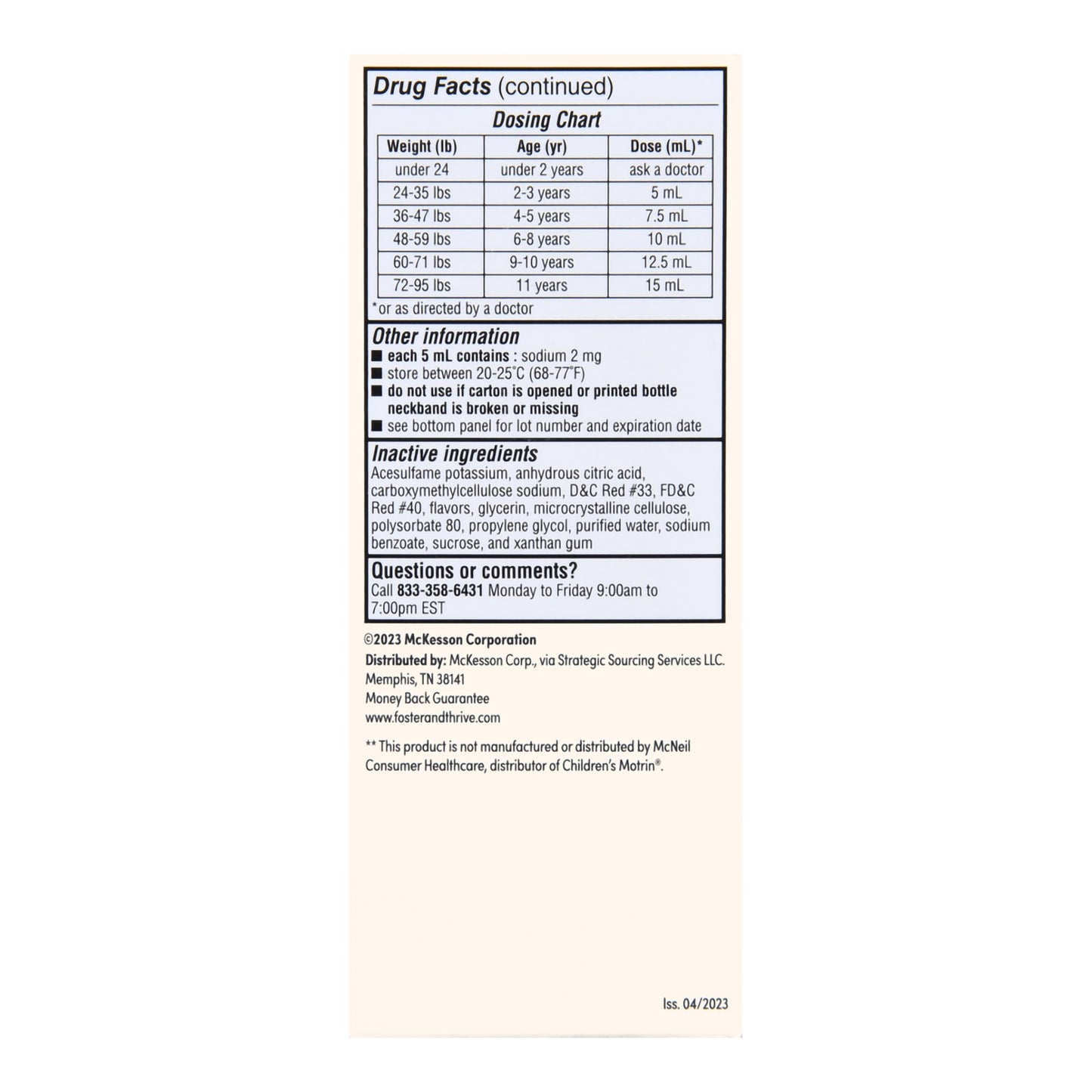 Foster & Thrive™ Children's Pain Relief 100 mg / 5 mL Strength Ibuprofen Oral Suspension 4 oz. (1238932_BT)