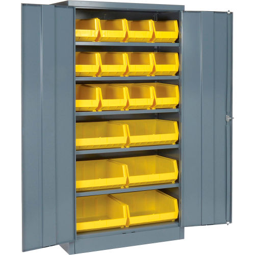 Global Industrial Locking Storage Cabinet 36x18x72 - 18 YL Shelf Bins & 5 Shelves Unassembled (WB500138)