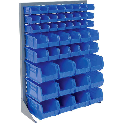 Global Industrial Louvered Bin Rack w/ 16(C), 18(D), 8(F) Blue Bins, 36"W x 15"D x 50"H (WB500163BL)