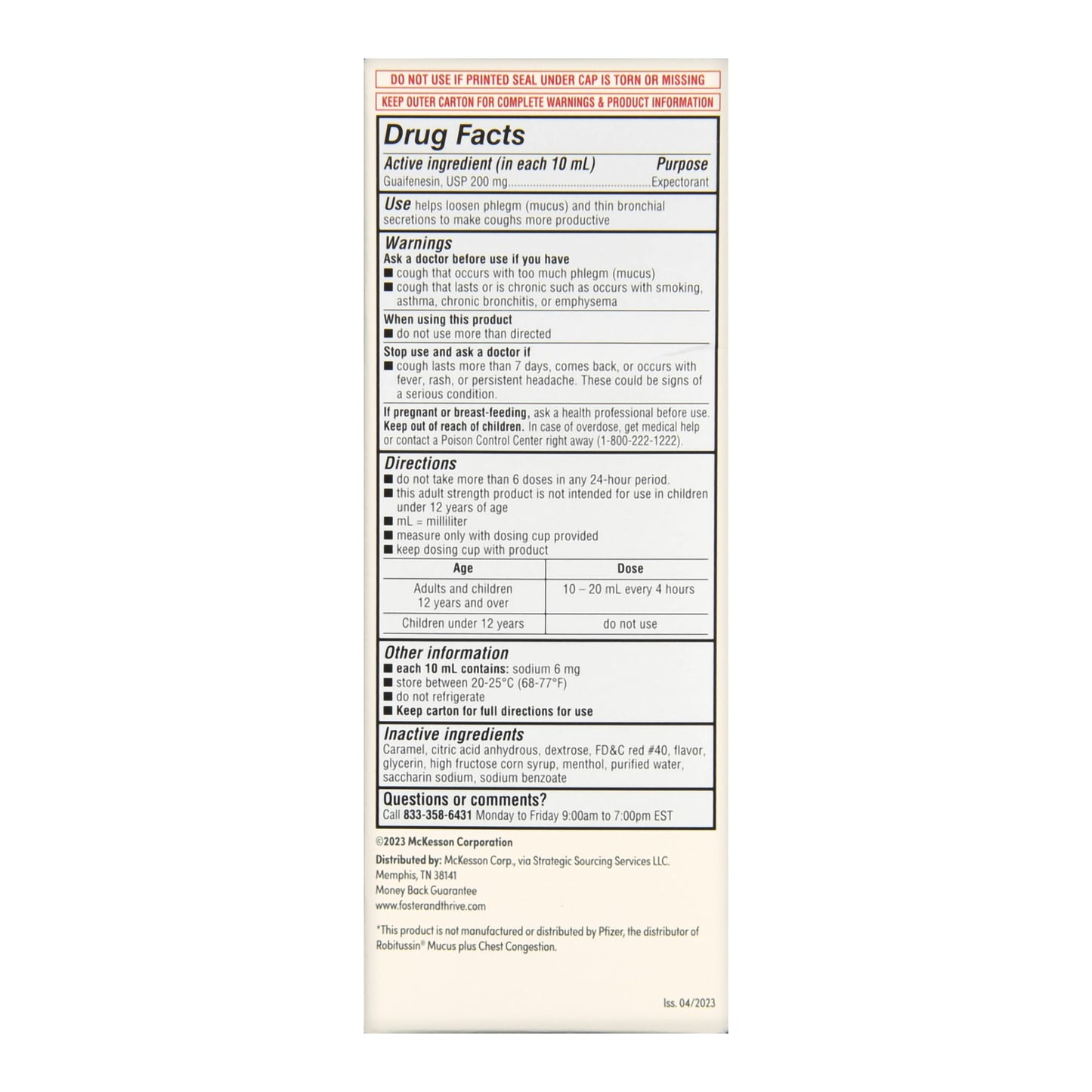 Foster & Thrive™ Cold and Cough Relief 200 mg / 10 mL Strength Liquid 8 oz. (1235077_EA)