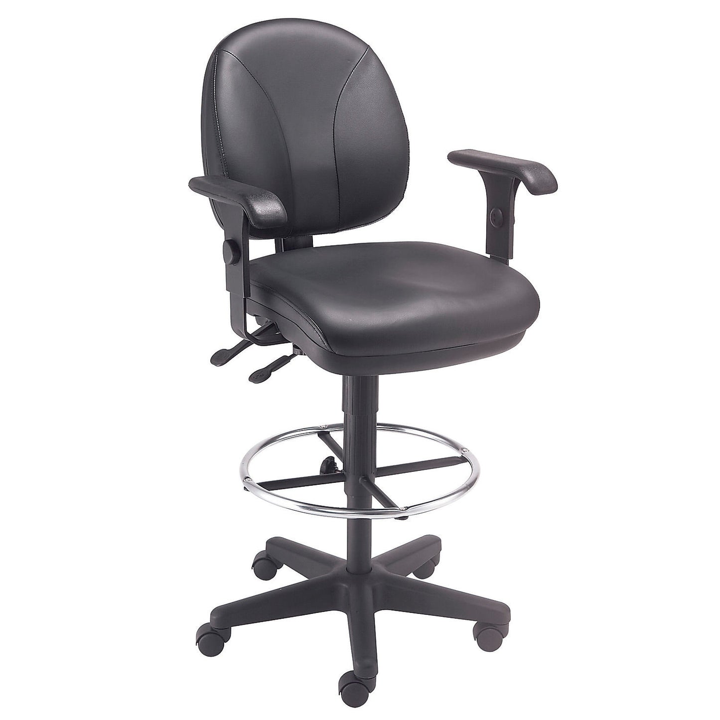 Interion Leather Task Stool with Arms - 360° Footrest - Black (WB506755)